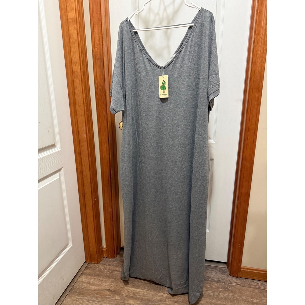 Nemidor Plus Size Gray V-Neck Maxi Dress Short Sleeve Side Slit US 26 NEW